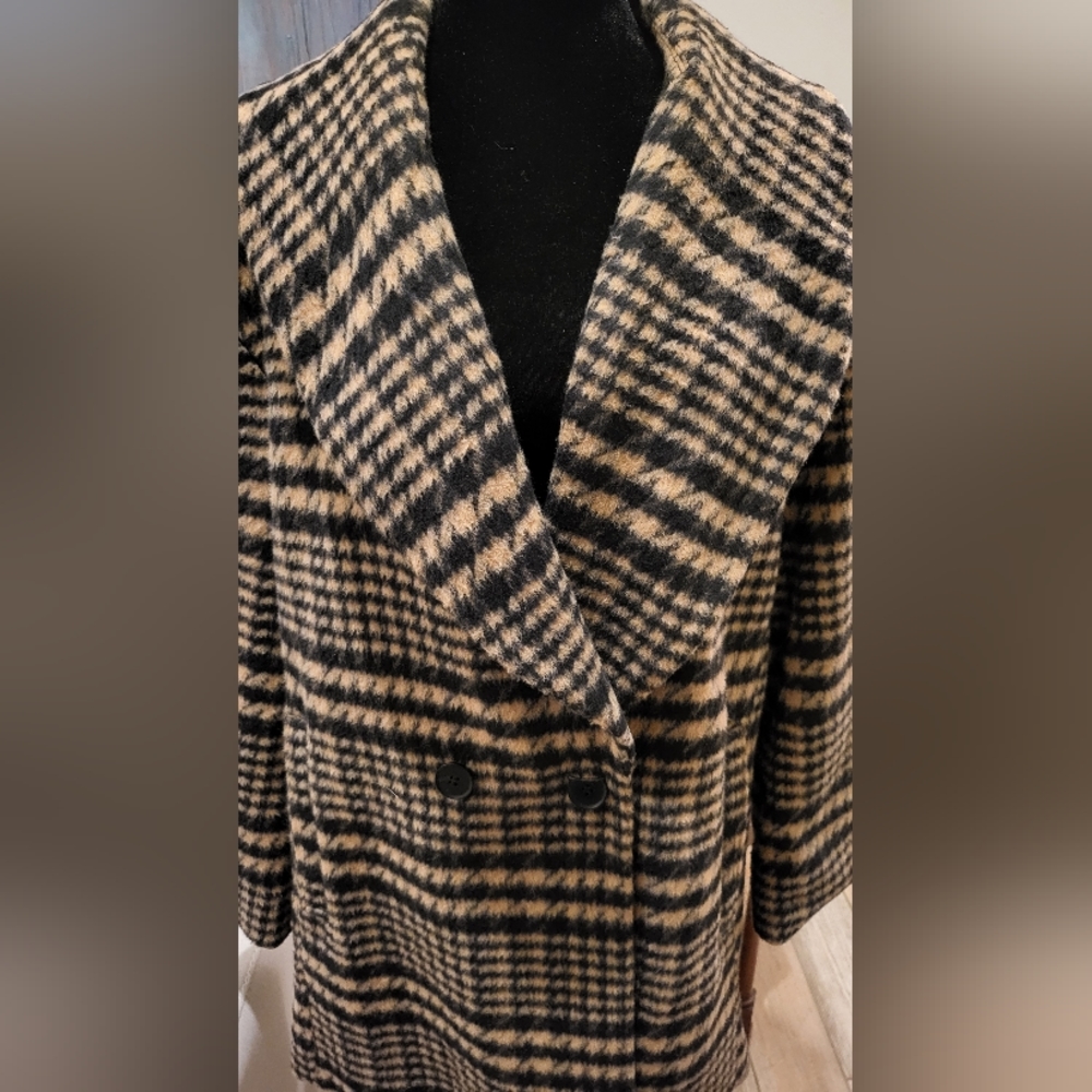 Avec Les Filles Plaid Coat in Black and Tan-WOOL BLEND WORN Once - Picture 3 of 8